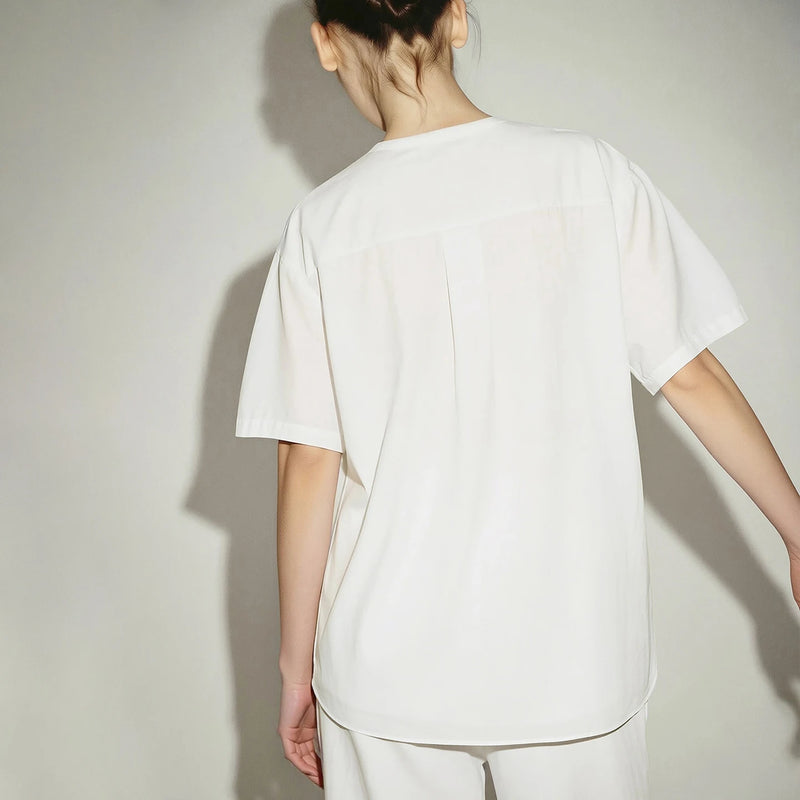 Amii Women's Shirt 2026 Summer New Chinese Style Cotton Blouse Oversized Frog Button Short Sleeve Women's White Shirt 12642122