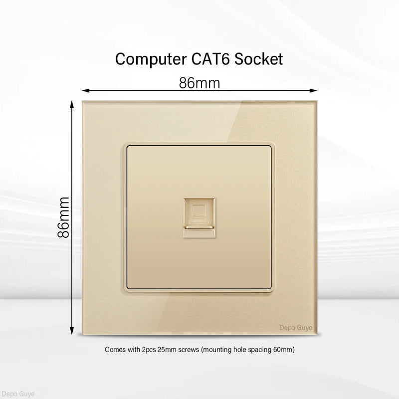 Gold UK 13A Tempered Glass Dual Socket,Universal Power Outlet With USB Type C 18W Quick Charge,Home Light Electric Switch Panel