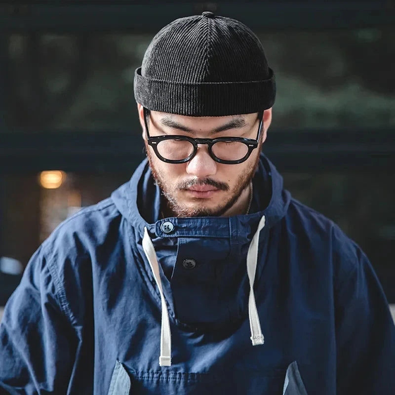 Maden Men Retro Adjustable Corduroy Sailor Cap Solid Brimless Skullcap Unisex Casual Sailor Fisherman Cap Bonnet