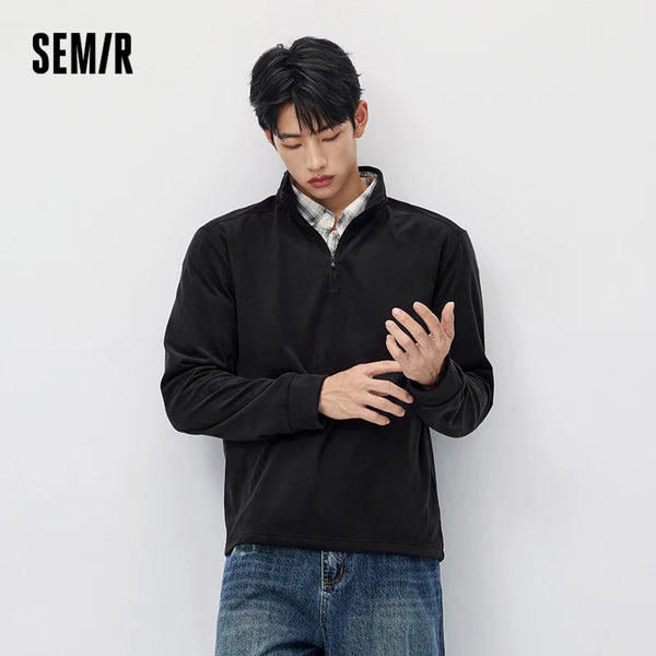 អាវយឺតប៉ាក់ Semir សម្រាប់បុរស ទម្ងន់ស្រាល ធ្វើពីរោមចៀមប៉ូល ពាក់កណ្ដាលអាវ 2026 ថ្មីសម្រាប់ពាក់ប្រចាំថ្ងៃ រដូវរងា រចនាប័ទ្មធម្មតា សម្រាប់អាកាសធាតុត្រជាក់