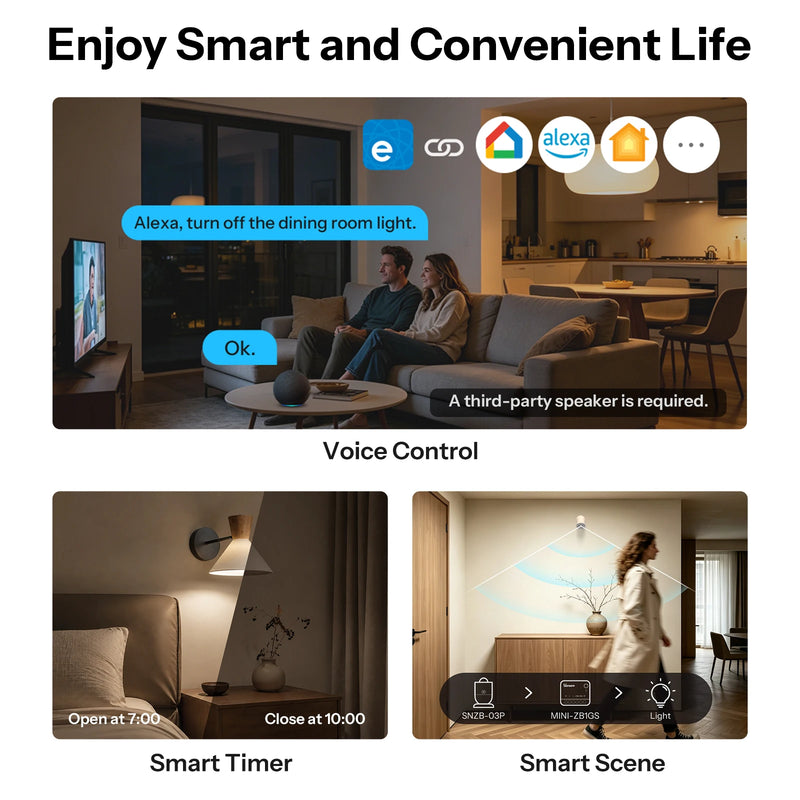 SONOFF MINI-ZB1GS MINI ONE Zigbee Smart Switch 16A Max Detach Relay Mode Overheating Protection Works with Apple Home Via Matter