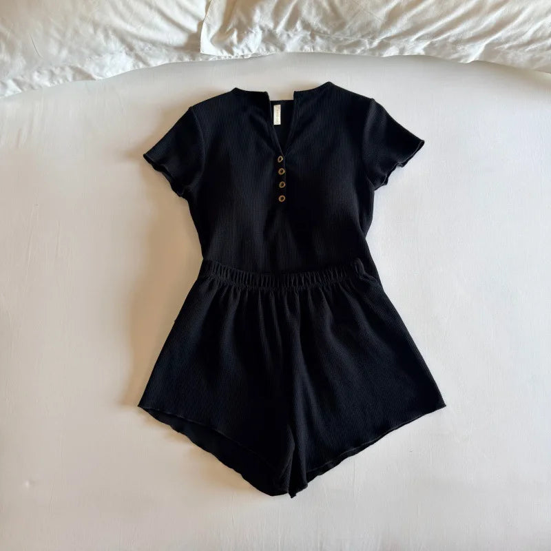 Summer Suit Chest Pad Women's Home Clothes Short Sleeve Nightwear For Woman Sleepwear Two Piece Set Ladies Pajama Set Loungewear