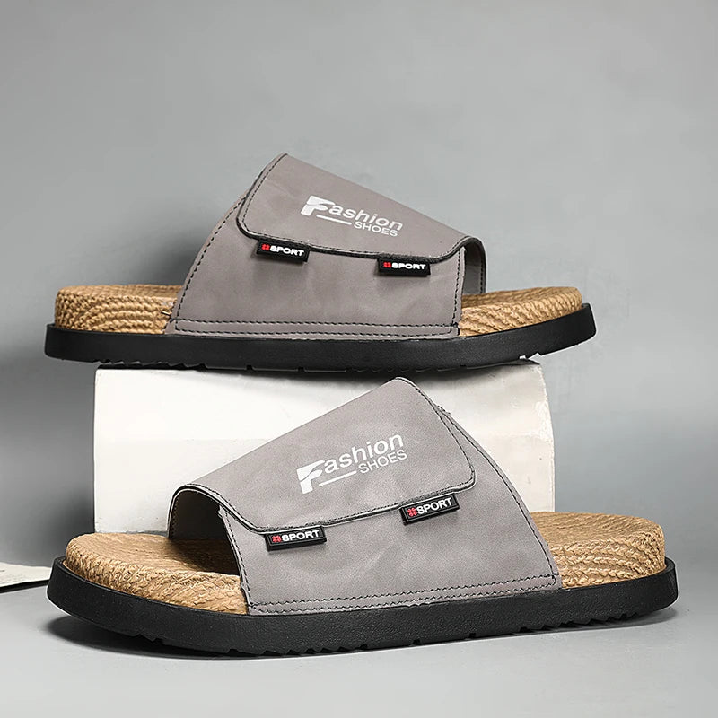 Summer Mens Adjustable Slippers Men Leather Slides Thick Soles Bottom Platform Slippers Sandals Soft Comfortable