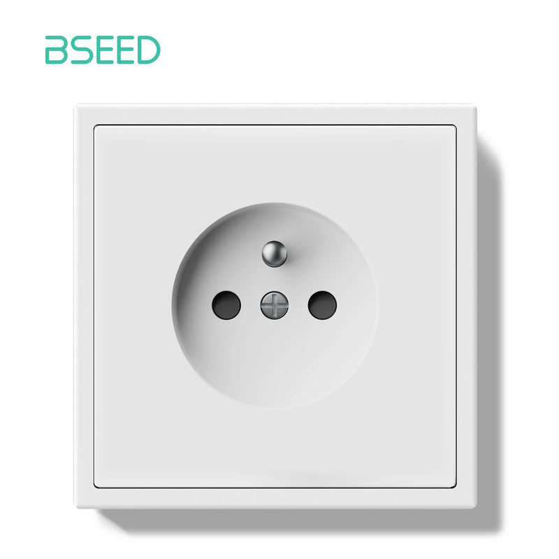 BSEED French Standard Single Wall Socket Double Electrical Outlets Wall Power Socket for France White Black Plastic Frame 16A