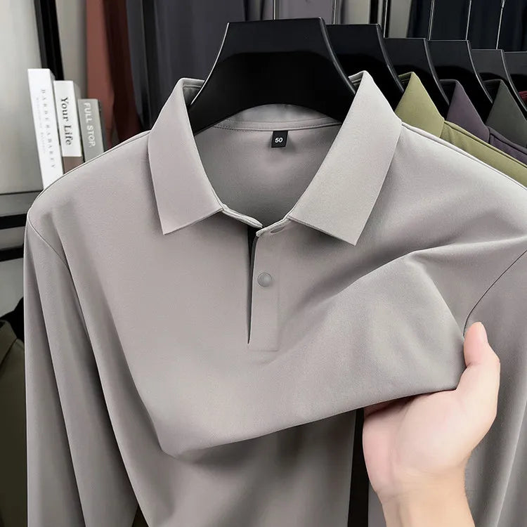 Men's Premium Polo Shirt – Soft Brushed Cotton Blend, Color-Blocked Placket, 4-Way Stretch, Anti-Pilling, No Iron