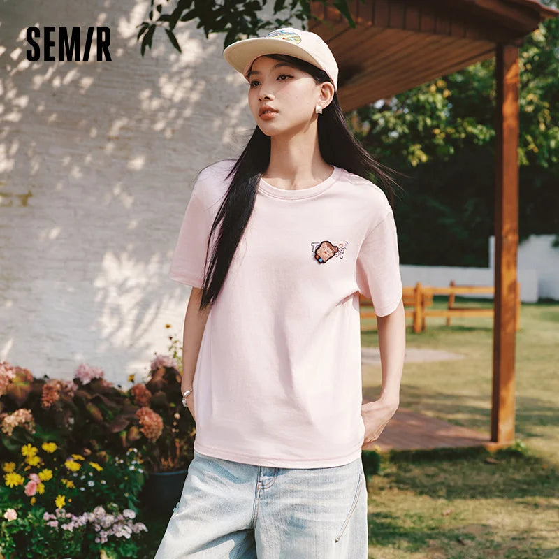 Semir Women Tshirt Cotton Embroidered Fashion Pattern Casual Versatile Top 2026 Summer Simple Style Daily Comfort Wear