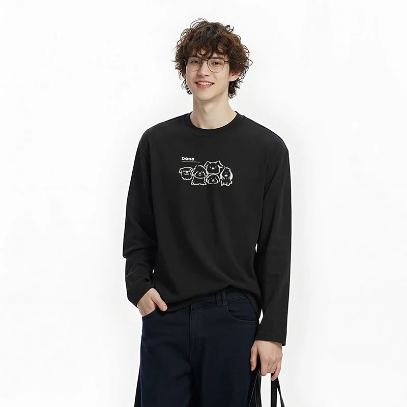 Semir Long Sleeve T-Shirt Men Winter Cute Pet Printed Couple Outfit 2025 New Inner Top Crew Neck Casual Trendy Men'S Wear