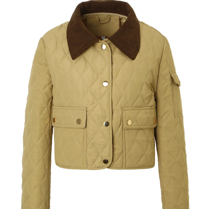 Women's Short-length Long-sleeve Winter Cotton Coat with A Single-breasted Lapel; Available in Apricot, Black, and Army Green.