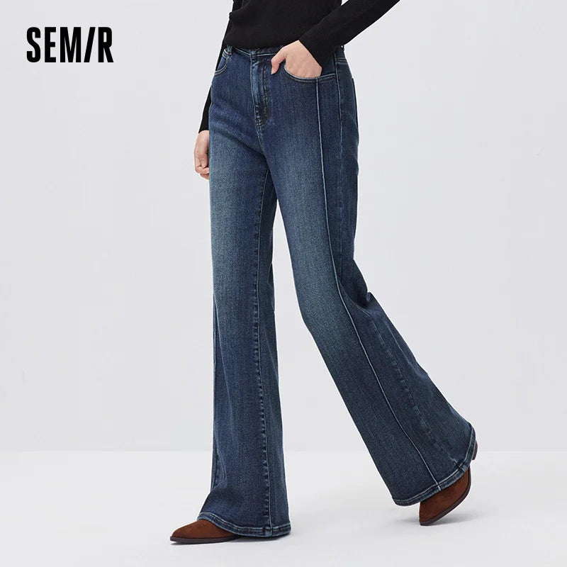 Semir Women Denim Jeans Cooling Touch Antibacterial Loose Fit Raw Hem Hemp Blend Wide Leg 2026 New Winter Daily Wear