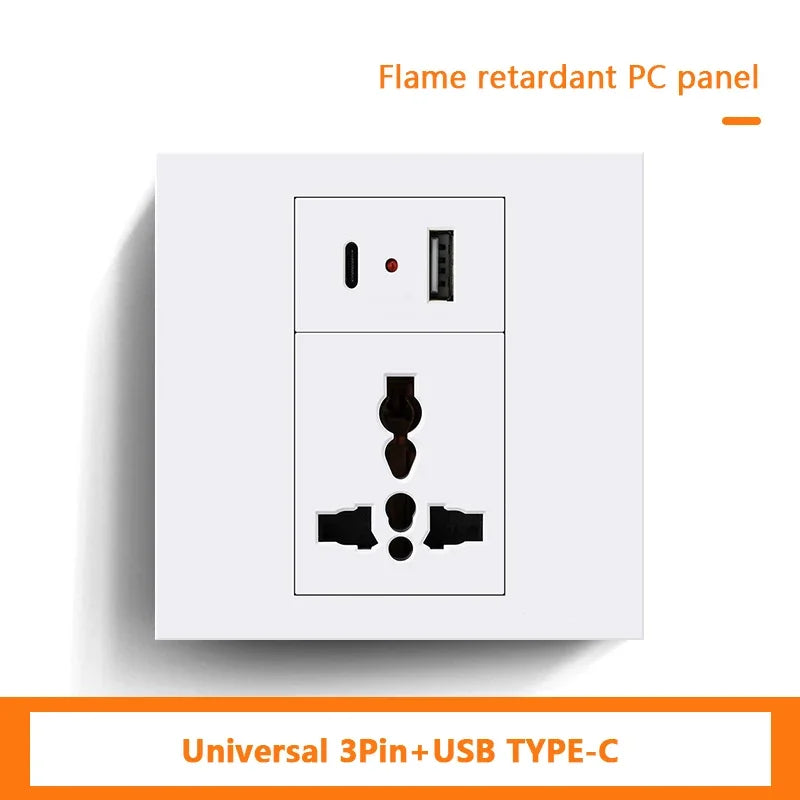 Universal 3-pin Wall Power Socket with Cat6 Network /HDML /USB Type-c/Fiber UK Wall PC Socket Intelligent Electrical Outlet plug