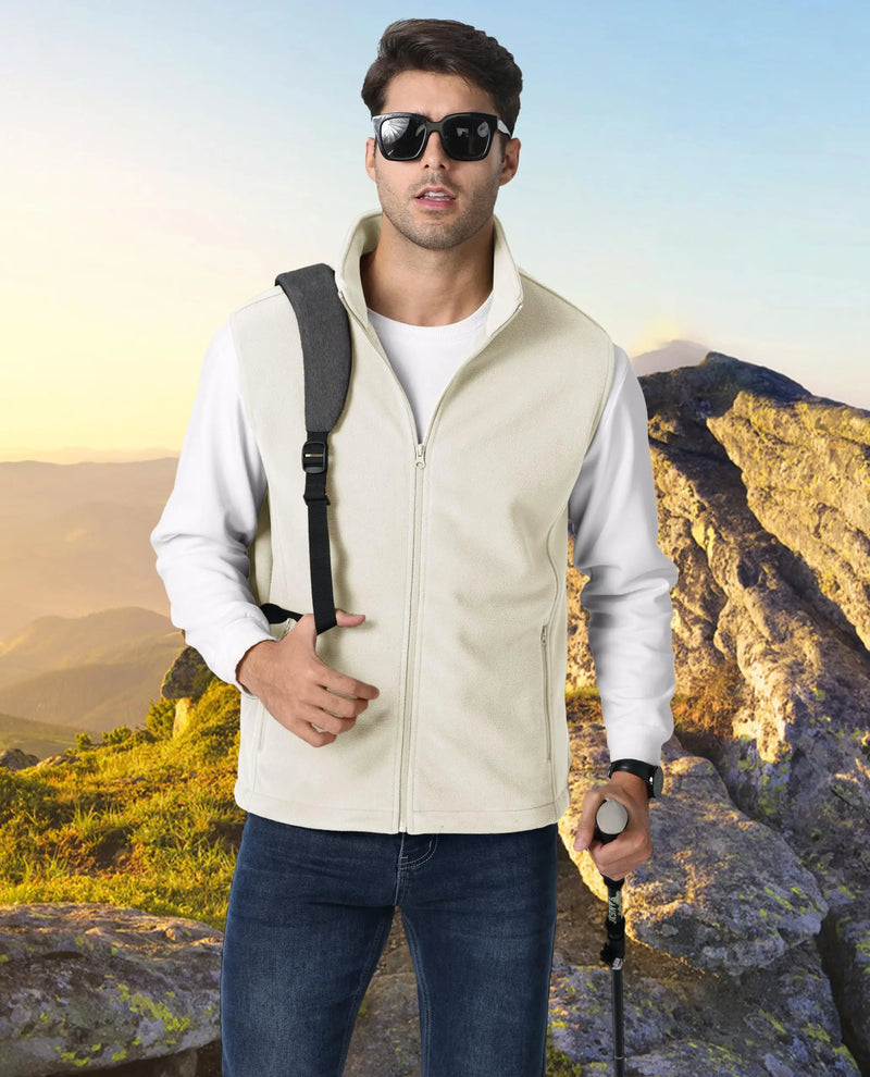TACVASEN Fleece Vest Jackets Mens Stand Collar Sleeveless Jacket Spring Autumn Casual Waistcoat Fishing Hiking Outdoor Vest Male