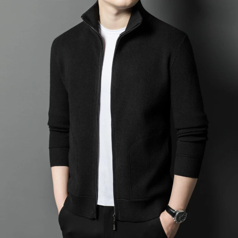 Solid Color Long-sleeved Stretch Cardigan for Men, Daily Casual Warm Sweater.Fall Jacket M-4XL