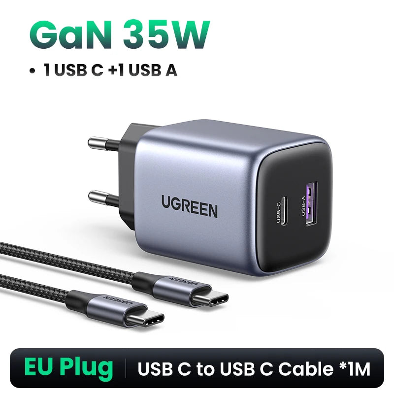 UGREEN GaN 35W Charger USB Charger PD3.0 QC3.0 Quick Charger For iPhone 17 16 15 Pro Samsung Xiaomi iPad Pro USB C Fast Charger
