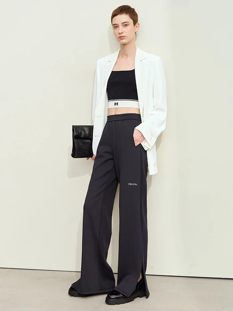Amii Minimalism Casual Pants for Women 2026 Autumn New Letter Print Elastic Waist Wide Leg Sporty Fashion Lady Trousers 12443102