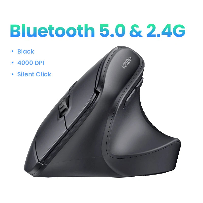 UGREEN Bluetooth 2.4G Vertical Wireless Mouse  Ergonomic 4000DPI 6 Mute Buttons for MacBook Tablet Laptops