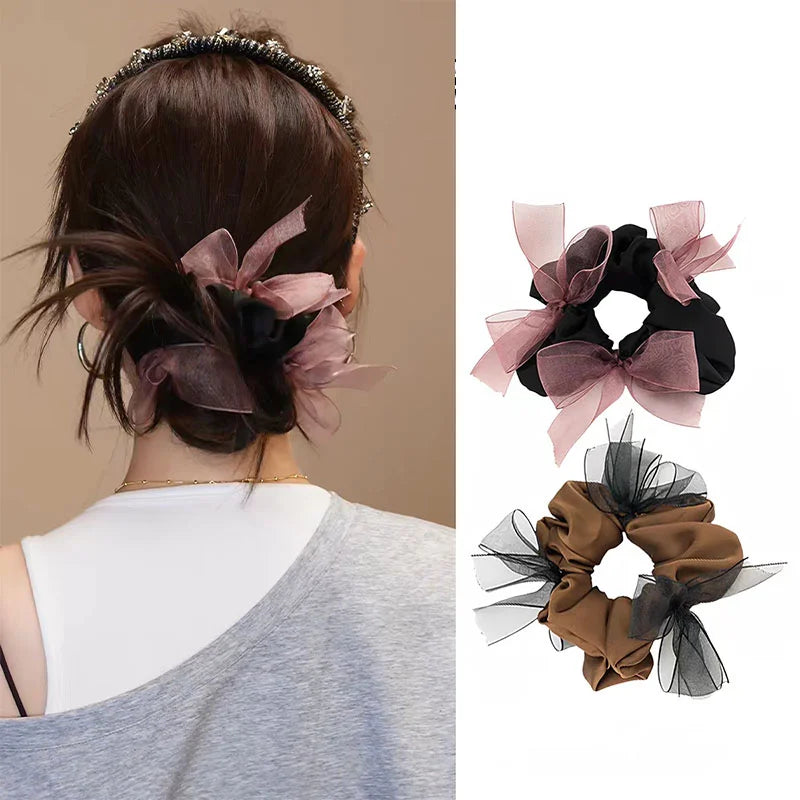 Let Me Be the Brightest: Zhao Lusi's Matching Netted Bow Hairband for Xu Yan, Girls' Bun High Ponytail Hair Ties