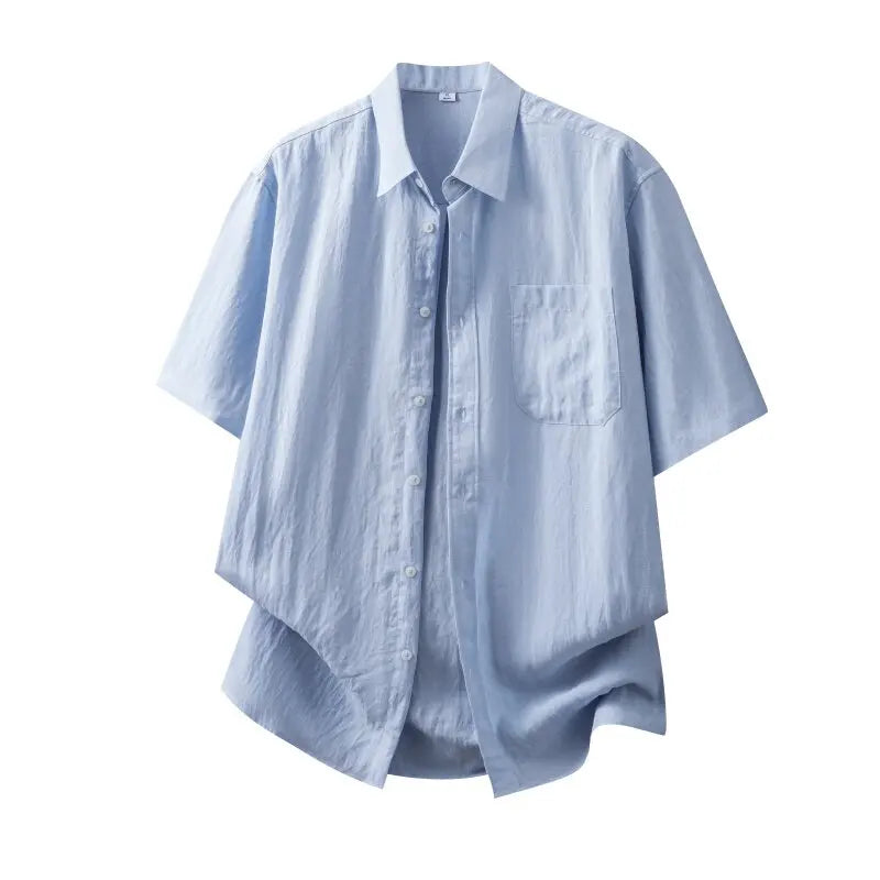 DUKEEN Men's Lyocell Linen Shirt Summer Short Sleeve Lightweight Breathable Cooling Casual Button Down Shirt