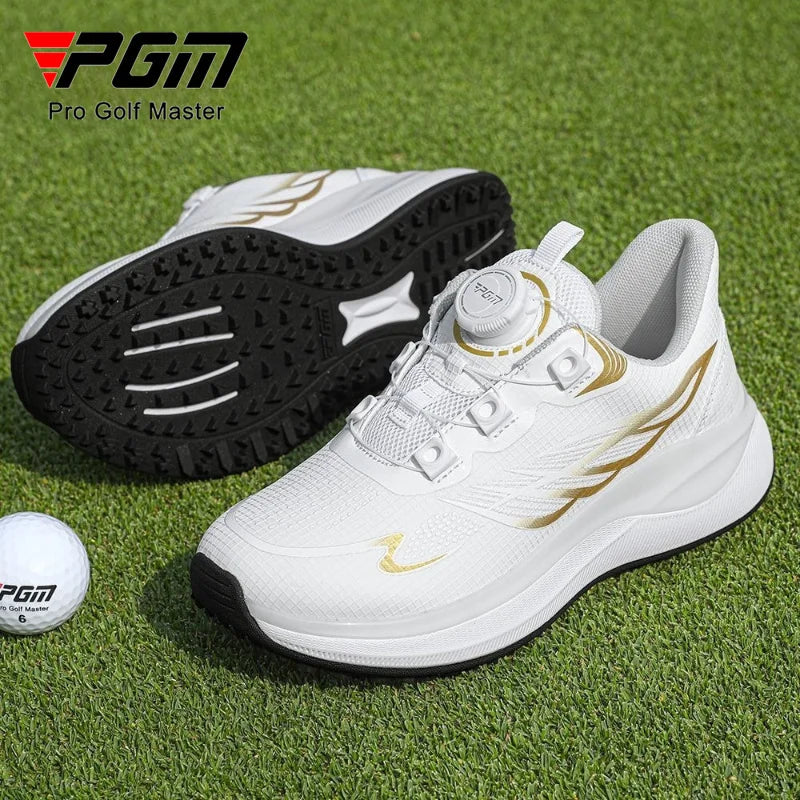 PGM Children Golf Shoes for Teenagers, High Elasticity, Cushioning, Breathable, Girls Knob Shoelaces, Boys Sports Shoes XZ459