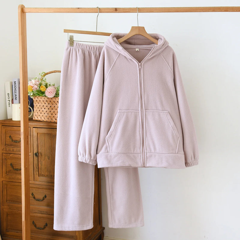 Thickened Warm Sleepwear Plus Size Flannel Pajamas Women Autumn and Winter High Quality Home Clothes Hooded Hot Nightwear Set