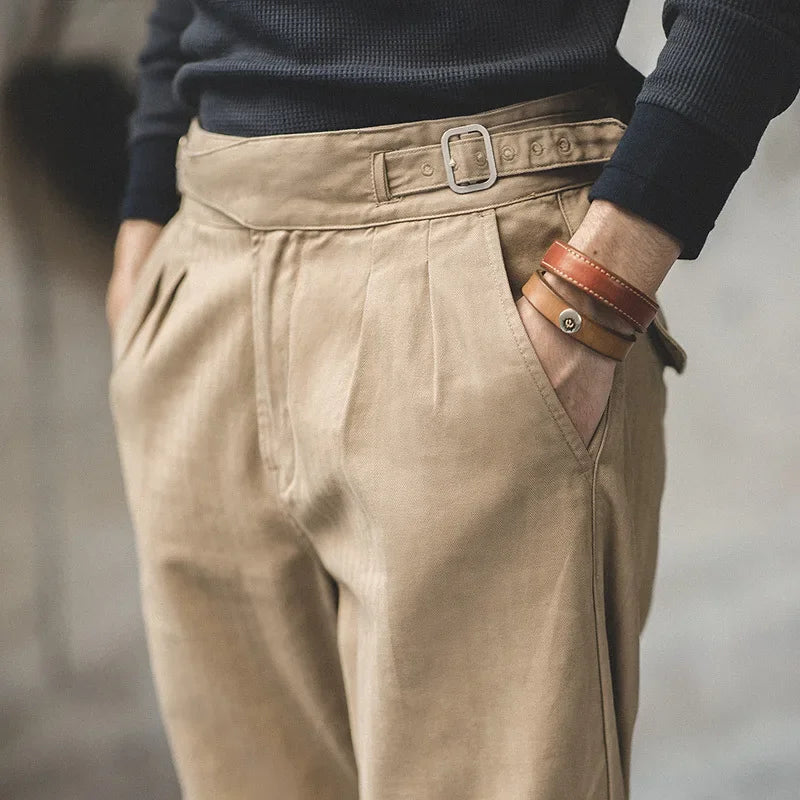 Maden Vintage Khaki Gurkha Pants Adjustable High Waist Casual Cargo Work Pants Classic Straight Trousers Men's Spring and Fall