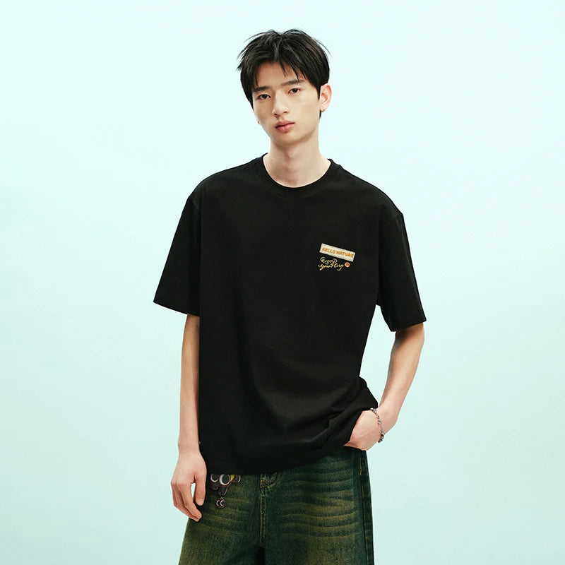 Semir Men Tshirt Stereo Badge Decor Knit Casual Couple Style Fashion Top 2026 Summer Soft Comfortable Daily Wear Top