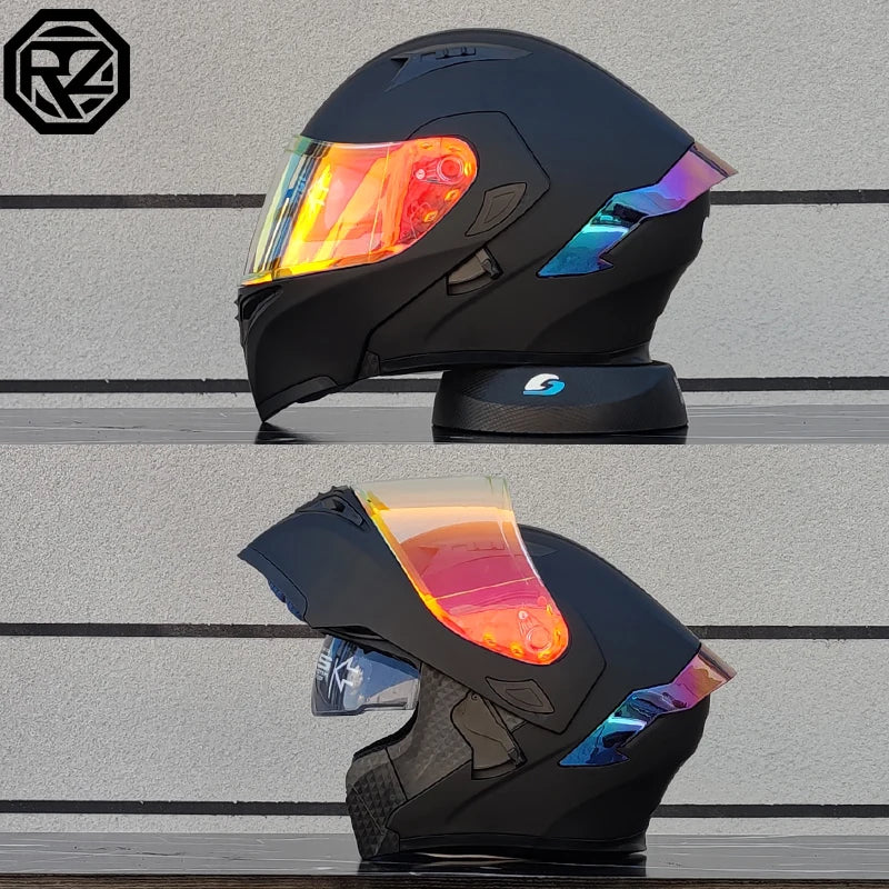 ORZ-991 unisex modular flip top motorcycle helmet, ABS shell with dual sun visors, DOT standard full face travel helmet