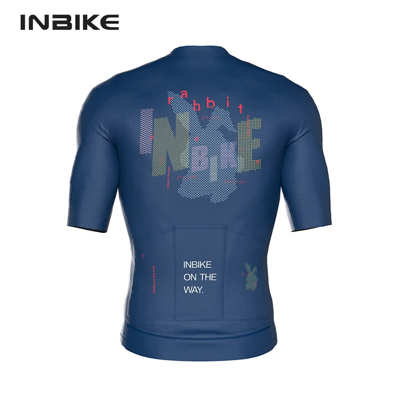 INBIKE New Summer Men's Cycling Short Sleeve MTB Bicycle Jersey Shirts for Men Road Mountain Bike Riding Clothing with 3 Pockets