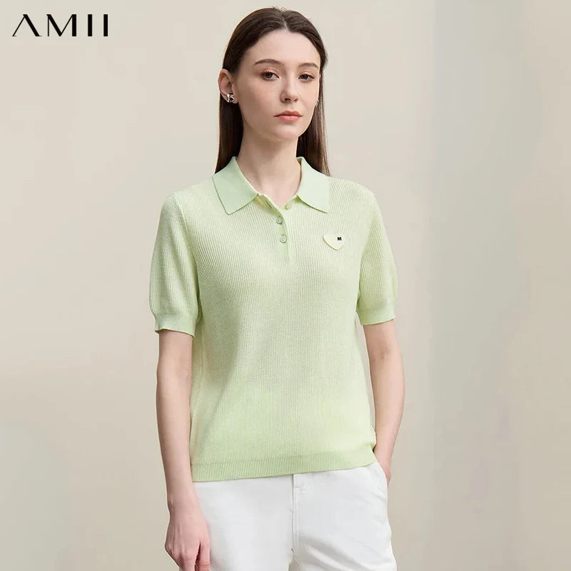 អាវយឺត Amii សម្រាប់នារី រដូវក្តៅ ឆ្នាំ២០២៦ អាវប៉ូឡូកថ្មី រាងបេះដូង រាងរលុង អាវក្រណាត់ប៉ាក់ អាវយឺតធម្មតា ងាយស្រួលប្រើ សម្លៀកបំពាក់នារី 12642073
