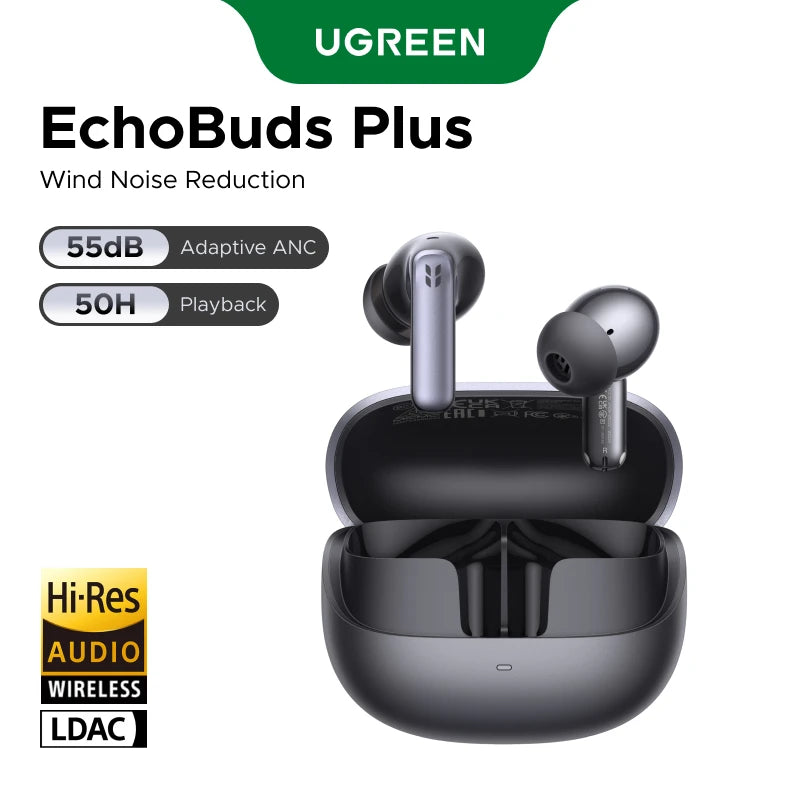 【2026 NEW】UGREEN EchoBuds Plus In-Ear Bluetooth Wireless Active Noise Cancelling Earphones 55dB Adaptive ANC, LDAC Headphones