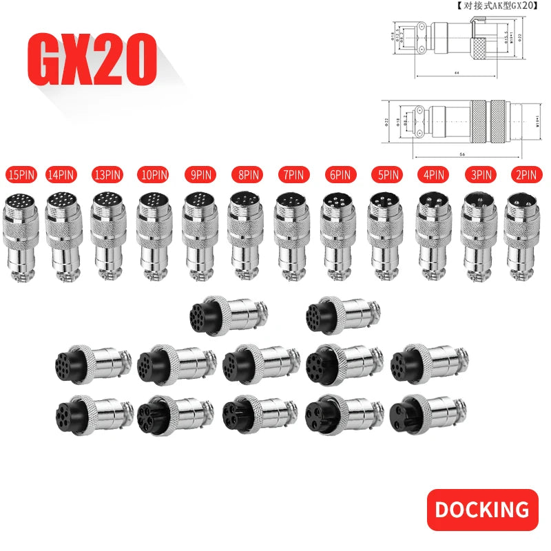 5/10/20Set GX12 GX16 GX20 2 3 4 5 6 7 8 9 10 12 14 15 Pin Male&Female Docking Aviator Aviation Plug Socket Circular Connector