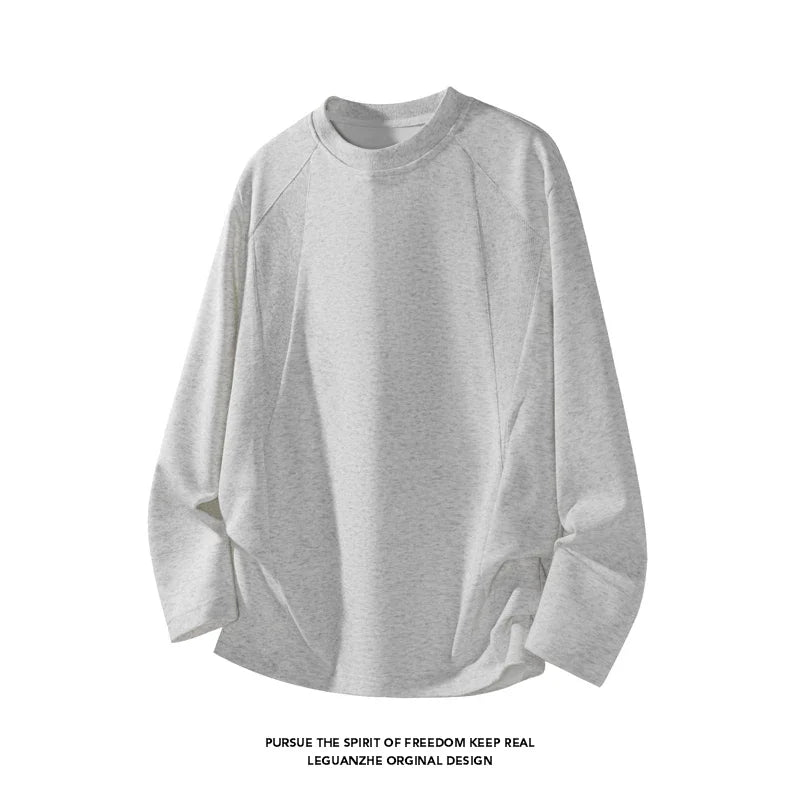 Mens Casual Crew Neck Long Sleeve T Shirt Vertical Panel Weave Tailored Cut For Weekend Gathering Outdoor Activity Scenes