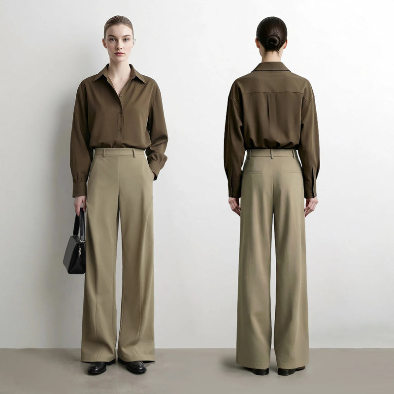 Amii Women Pants 2026 Autumn New Modern Pleated Basic Loose Wide Leg Pants Casual Solid Color Versatile Women Trousers 12643007