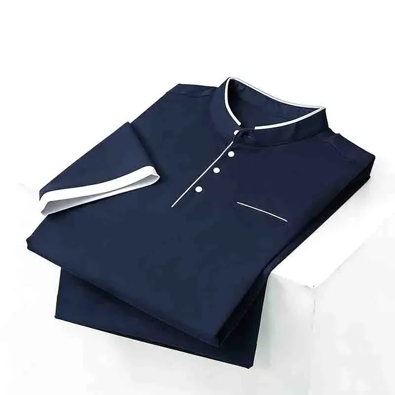 2026 New Men's Mint Green Stand Collar Polo Shirt Office Commute Business Casual Top