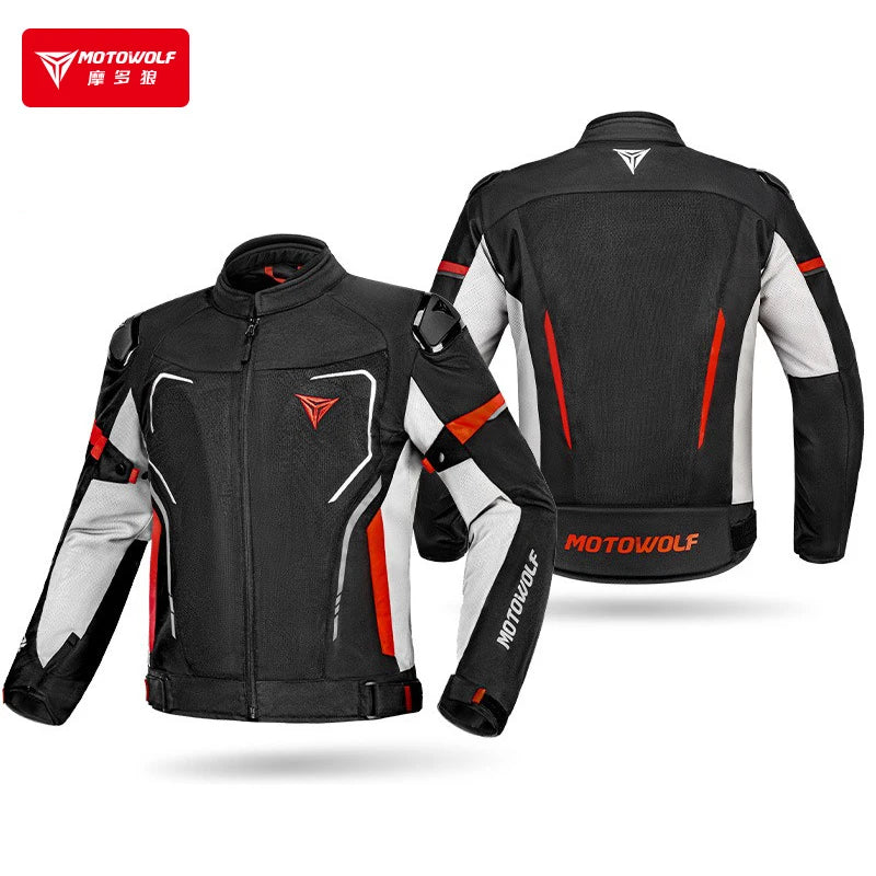 អាវម៉ូតូបុរស Motowolf អាវការពារគ្រឿងសឹកដែលមានវិញ្ញាបនបត្រ CE សម្រាប់រដូវក្តៅ អាវមានខ្យល់ចេញចូលបាន អាវម៉ូតូប្រឆាំងនឹងរដូវស្លឹកឈើជ្រុះ