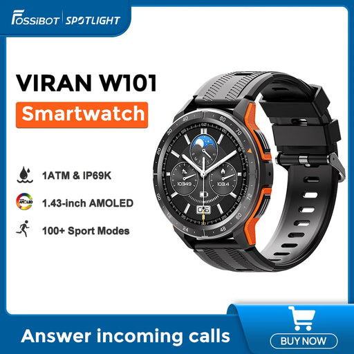 VIRAN W101 Smartwatch Men Outdoor Sports Tracker Watch FOSSiBOT Waterproof 1AMT 1.43 Inch AMOLED Bluetooth Call Smart Watch