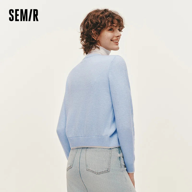 Semir Warm Cardigan Knit Wool Blend Women Short O Neck Embroidered Slim Winter Soft Stylish Fashion Sweater For Woman