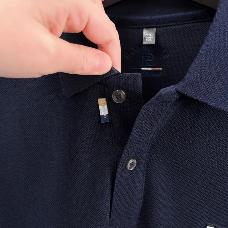 Luxury Men Short-Sleeved Polo Shirt Lapel Button Letter Print British Style Summer New Business Casual Breathable Men's Clothing