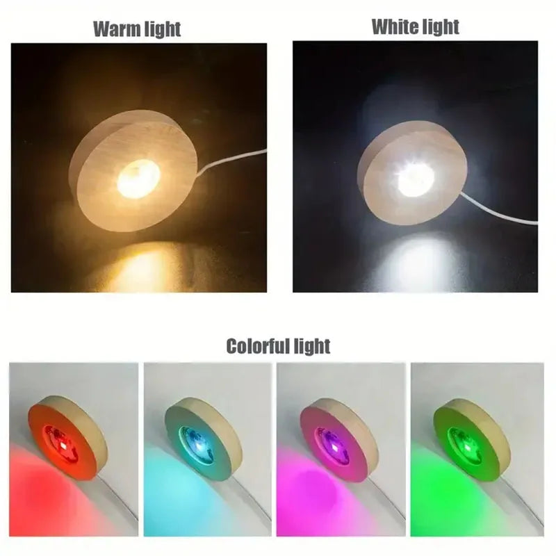 Wood Round LED Night Light Base Art Display Holder USB Lamp Holder for Crystals Glass Ball Resin Art Decoration Display Stand
