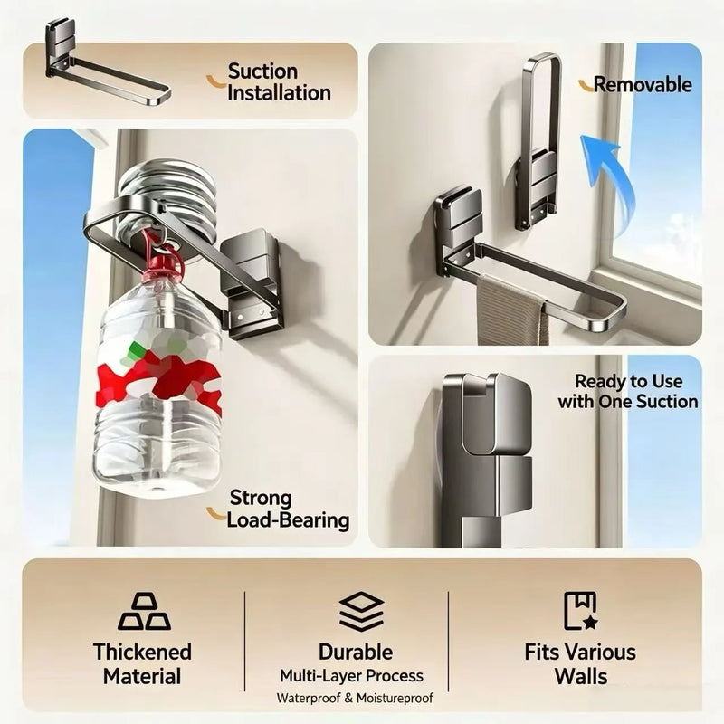 Bathroom Suction Cup Type Foldable Towel Rack Storage Rack Without Punching Holes, Bathroom Wall Hanging Pole, Hand Towel Rack