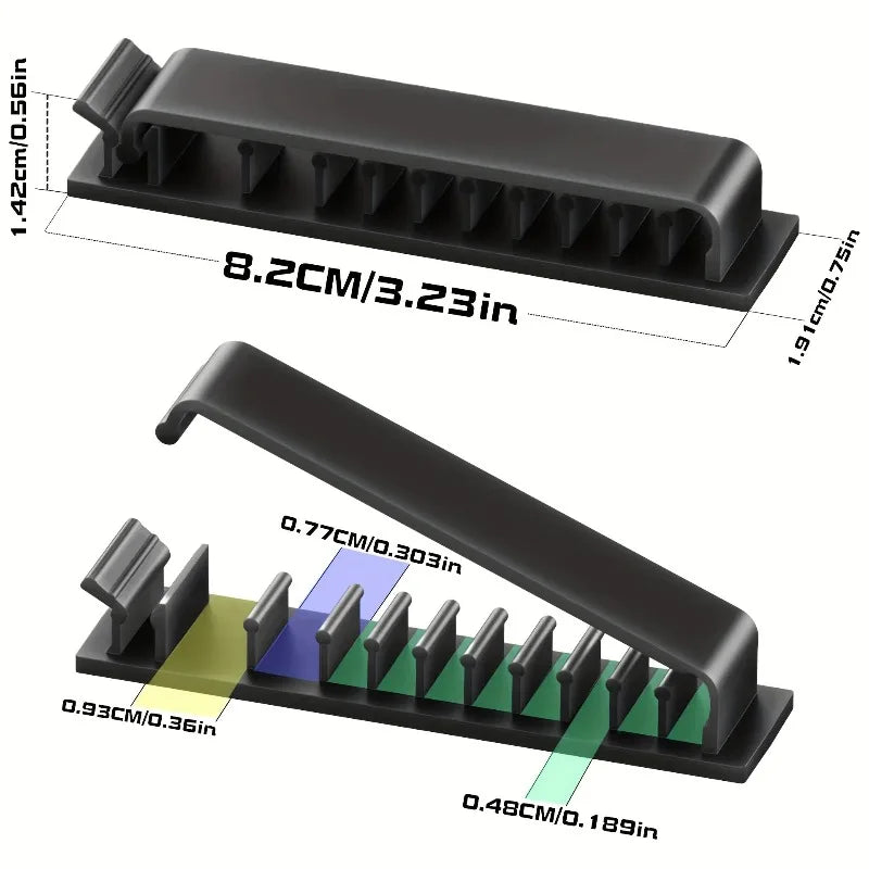 2pcs Cable Management Clips, 10-Slot Self-Adhesive Cable Clips for Home,and Office Supplies,Cord Organizer,Keep the desktop tidy