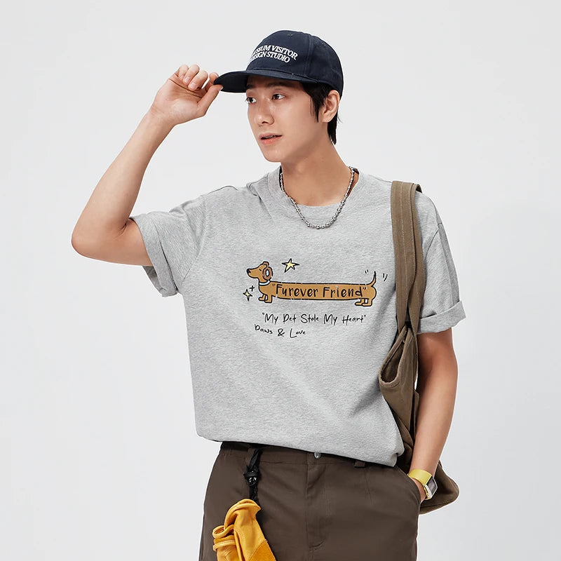 Semir Mens Tshirt 2026 Vintage Cute Animal Letter Printed Knitted Loose Couple Style Casual