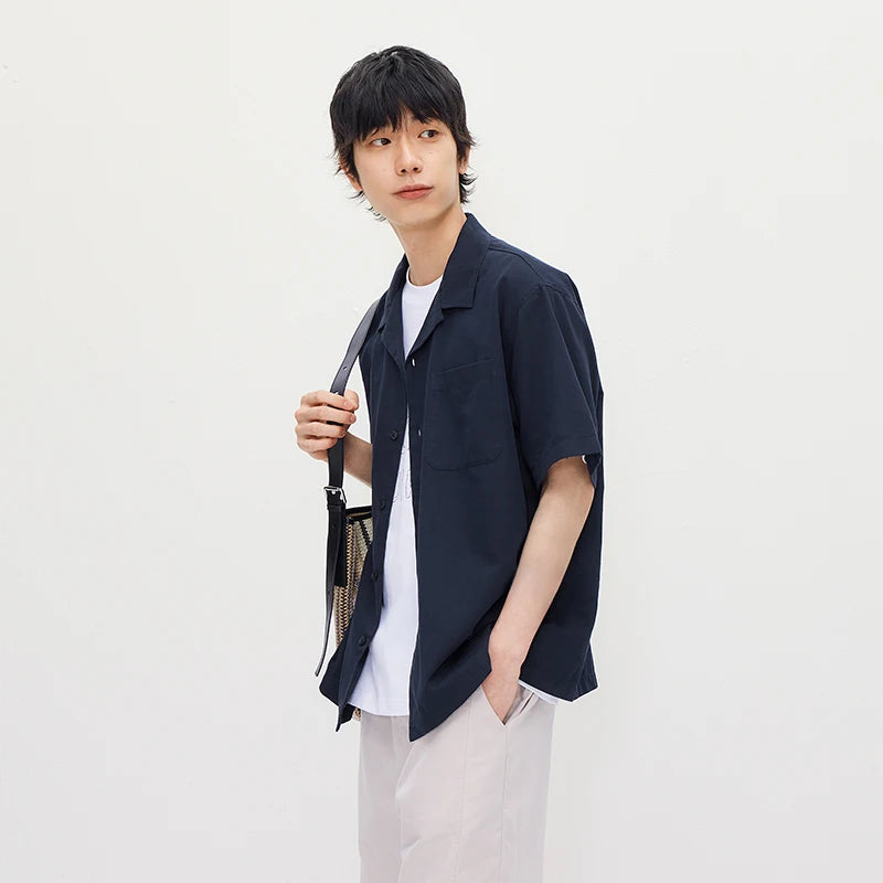 Semir Men Shirt Twill Texture Loose Cuban Collar Short Sleeve Shirt 2026 Summer Casual
