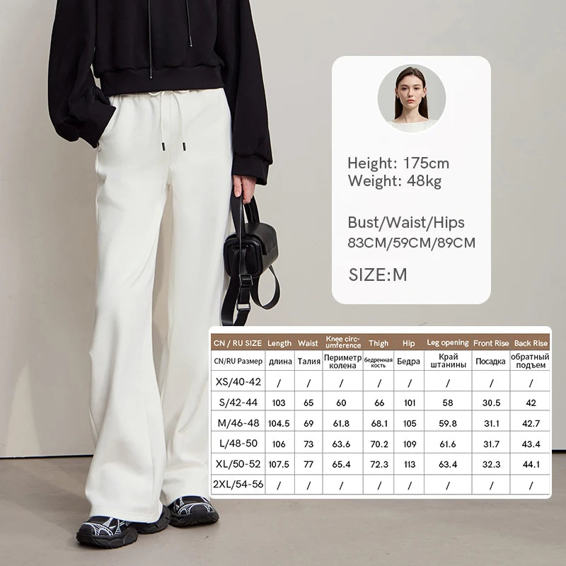 AMII Women's Pants 2026 Autumn New Minimalist Knitting Cotton Ladies Pants Wide-leg Casual Solid Sweatpants for Ladies 12524071