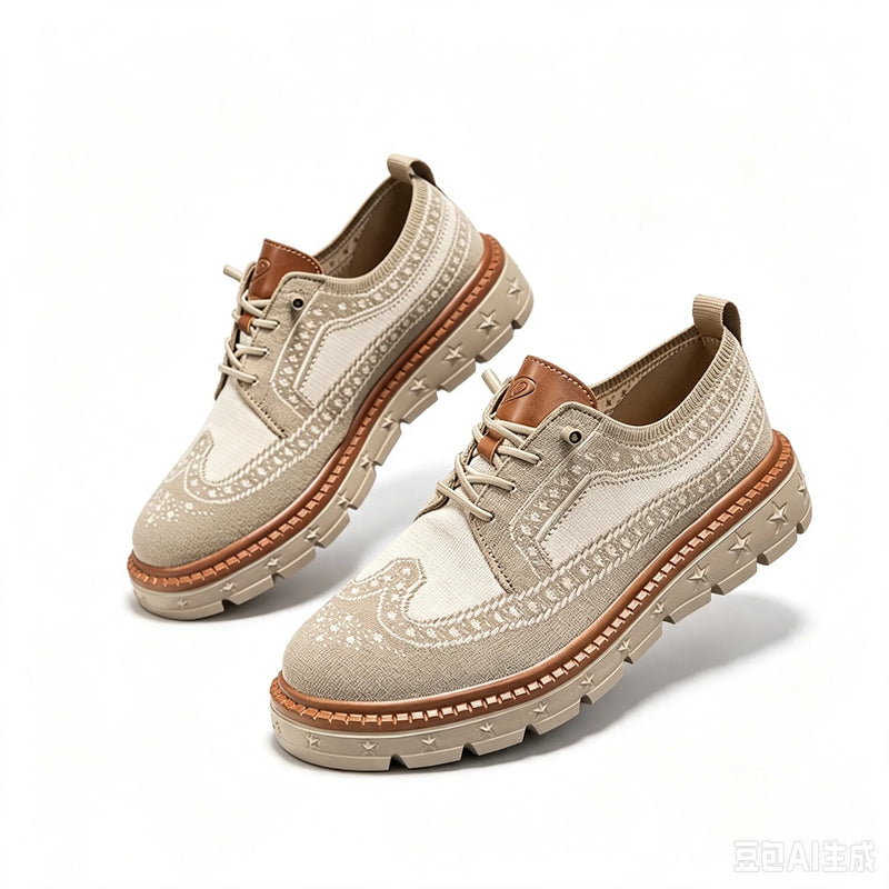 Plus Big Size 50 51 52 53 54 Men's Fly Knit Wingtip Brogue Casual Shoes Breathable Platform Walking Oxfords Lightweight Sneakers