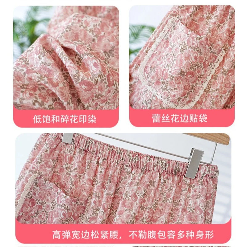 Casual Home Pants Lounge Wear Summer Women's Sleeping Pants 100% Cotton Knitted Elastic Waist Shorts Homewear Sleeping Bottoms