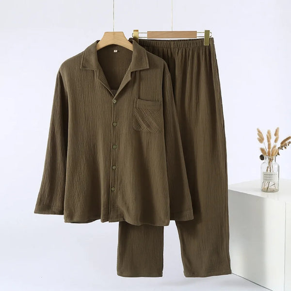 100% Cotton Pajamas for Men New Autumn Sleepwear 2PCS/Set Long-Sleeved Lapel Top Home Wear Suit Pyjamas Male for Loungewear