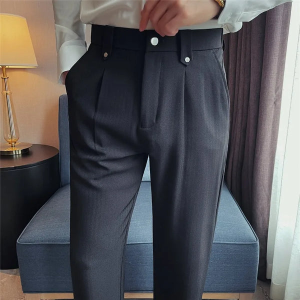Men's Drapey Straight-Leg Dress Pants – Lightweight Pleated Trousers with Elastic Waist for Business & Casual Wear