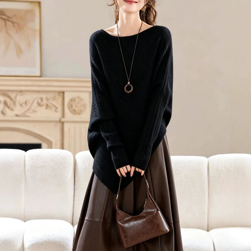 Lazy Wind Bat Sleeve Irregular Sweater Women's Autumn Winter Loose Knitted Bottoming Shirt Premium Ladies Top Pullover Jumper