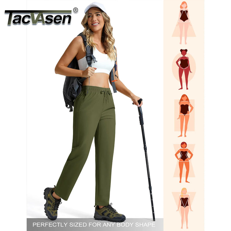 TACVASEN Women's Hiking Pants Lightweight Quick Dry UPF 50+ Water Resistant Elastic Waist Golf Travel Casual Pants Zip Pockets