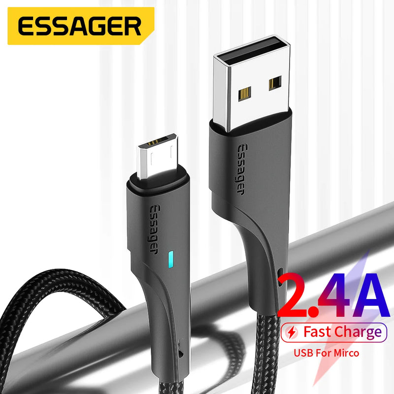 ខ្សែសាកទិន្នន័យ Essager Micro USB សម្រាប់ Xiaomi Realme Redmi Note Samsung ខ្សែសាកទូរសព្ទ Micro USB
